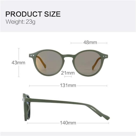 Polarized Round Sunglasses Matte Green/Yellow Mirror - Picture 6 of 6